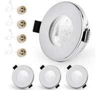 GeyouLux 4x Spot LED Encastrable IP65 Cadre Avec Douille GU10, Spots de plafond en Fer Chrome brossé, Rond plat Spots Salle de bain spot cadre d'encastrement 68mm pour extérieur- intérie