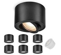 GeyouLux 6x Spots de Plafond Noir - Extra plat & pivotant à 38° - Ø80x50mm - Spot en saillie Orientable - 5W 500LM 4000K - Module LED 230V Inclus - Aluminium LED Plafonnier Spot
