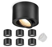 GeyouLux 6x Spots de Plafond Noir - Extra plat & pivotant à 38° - Ø80x50mm - Spot en saillie Orientable - 5W 500LM 3000K - Module LED 230V Inclus - Aluminium LED Plafonnier Spot