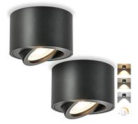 GeyouLux Dimmable LED Spot en Saillie Orientable, 5W Spots de Plafond, Ø80x50mm 3000K/4000K/6500K Rotation à 30° Spot Salle de Bain, Aluminium Rond Noir Plafonnier Spot LED Orientable, 2 pièces