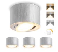 GeyouLux Dimmable LED Spot en Saillie Orientable, 5W Spots de Plafond, Ø80x50mm 3000K/4000K/6500K Rotation à 30° Spot Salle de Bain, Aluminium Rond Alluminio spazzolato Plafonnier Spot LED, 4 pièces