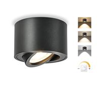GeyouLux Dimmable LED Spot en Saillie Orientable, 5W Spots de Plafond, Ø80x50mm 3000K/4000K/6500K Rotation à 30° Spot Salle de Bain, Aluminium Rond Noir Plafonnier Spot LED Orientable, 1 pièce