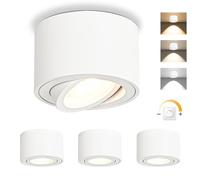 GeyouLux Dimmable LED Spot en Saillie Orientable, 5W Spots de Plafond, Ø80x50mm 3000K/4000K/6500K Rotation à 30° Spot Salle de Bain, Aluminium Rond Blanc Plafonnier Spot LED Orientable, 4 pièces
