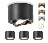 GeyouLux Dimmable LED Spot en Saillie Orientable, 5W Spots de Plafond, Ø80x50mm 3000K/4000K/6500K Rotation à 30° Spot Salle de Bain, Aluminium Rond Noir Plafonnier Spot LED Orientable, 4 pièces