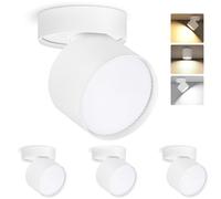 GeyouLux LED Spot en Saillie Orientable, 7W 800LM Ø82×80mm Spots de Plafond, 3000K/4500K/6500K Rotation à 350°+90° Spot LED, Aluminium Rond Blanc Plafonnier Spot Orientable, 4 pièces