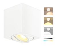 GeyouLux Spot en Saillie Carré Dimmable, Ø80x50mm Spot Plafonnier, Orientable 30°, Spots de Plafond incluse Remplaçable 6W 580LM LED Modules, 3000K/4000K/6500 Aluminium Downlight(blanc)
