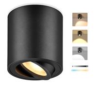 GeyouLux Spot en Saillie Dimmable, Ø80x84mm Spots de Plafond Orientable 30°, incluse Remplaçable 5W Ampoule Plafonnier Spot, 3000K/4000K/6500K Aluminium Rond LED Spot Downlight(noir)