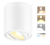 GeyouLux Spot LED en Saillie Blanc Dimmable, Ø80x84mm Spot Plafond Apparent Rond, Orientable 30°, avec Module LED 5W 500LM 230V, 3CCT 3000K/4000K/6500K, 1 Pièce