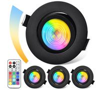 GeyouLux Spot LED Encastrable Dimmable RGB, IP44 Aluminium Spot LED 230V 68mm, 5W 3CCT, Orientables 38°+ 45 spots de Plafond Noirs avec Télécommande IR pour Salle de Bain, 4 Pièces