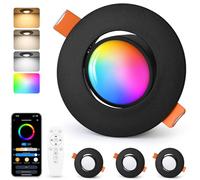 GeyouLux Spots Encastrables LED RGB, Spots Intelligents 230V 2700K-6500K Dimmables avec Application et Télécommande, 68-80mm 5W IP44 Ultraplats, Orientables à 45°Noirs pour Salle de Bains, 4 Pièces