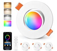 GeyouLux Spots Encastrables LED RGB, Spots LED Intelligents 230V 2700K-6500K Dimmables avec Application et Télécommande, 68-80mm 5W IP44 Ultraplats, Orientables à 45°Blancs pour Salon, 4 Pièces