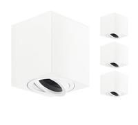 GeyouLux Spots GU10 en Saillie Blanc, 80x84mm Spots Plafond Carrés, Orientables 30°, Plafonnier 230V avec Douille GU10, Spots de Surface en Aluminium, Sans Ampoules, 4 Pièces