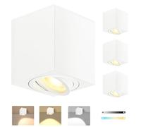 GeyouLux Spots LED en Saillie Blancs Dimmables, 80x84mm Spots Plafond Apparent Carrés, Orientables 30°, avec Module LED 5W 500LM 230V, 3CCT 3000K/4000K/6500K, 4 Pièces