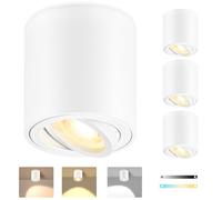 GeyouLux Spots LED en Saillie Blancs Dimmables, Ø80x84mm Spots Plafond Apparent Ronds, Orientables 30°, avec Module LED 5W 500LM 230V, 3CCT 3000K/4000K/6500K, 4 Pièces