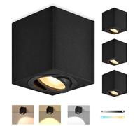 GeyouLux Spots LED en Saillie Noirs Dimmables, 80x84mm Spots Plafond Apparent Carrés, Orientables 30°, avec Module LED 5W 500LM 230V, 3CCT 3000K/4000K/6500K, 4 Pièces