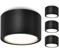 GeyouLux Spots LED plafond orientables - Plafonnier avec 4 modules GX53 interchangeables, 6 W, 4 000 K, lumière naturelle, 680 lm - Lampe en aluminium noir pour intérieur, Ø95 x 55 mm