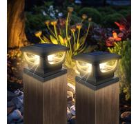 GEYUEYA Home Lot de 2 lampes solaires de poteau 7,6 x 7,6 cm, 10,2 x 10,2 cm, IP65, étanches pour clôture, poteau de clôture d'extérieur pour terrasse, clôture en bois