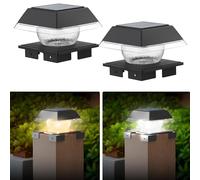 GEYUEYA Home Lot de 4 capuchons de poteaux solaires à LED pour poteaux de clôture standard 9 x 9, 10 x 10, 11 x 11, 12 x 12, 13 x 13, 14 x 14, blanc chaud et blanc froid, étanchéité IP65, plate-forme
