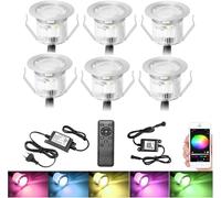 GEYUEYA Home WiFi Bluetooth Spots LED Encastrable au sol Extérieur Interieur Ø30MM 12V RGB Étanche IP67 Spot Encastrable Led avec Télécommande,LED Lumières éclairage pour Terrasse et patio Lot de 6