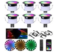 GEYUEYA Home WIFI RGBW+IC Spots LED Encastrable Extérieur Lot de 6 | Ø31mm Couleur Dynamique Spot Encastrable Sol, Etanche IP67 DC12V 0.6W, Lumière D'ambianc pour Terrasse et Patio