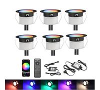 GEYUEYA Home WIFI Spot LED Encastrable Extérieur RGBW Ø45MM 12V RGB/Blanc chaud Contrôleur Étanche IP67 LED Lumières de terrasse pour Patio Path Steps de jardin avec télécommande