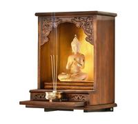 GEZHUCAO Autel Bouddhiste Mural en Bois Massif avec Tiroir Coulissant, Support Sanctuaire Sculpté À La Main pour L'exposition D'objets Culte dans Un Temple Domestique(Desktop)