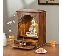 GEZHUCAO Autel Bouddhiste Mural en Bois Massif avec Tiroir Coulissant, Support Sanctuaire Sculpté À La Main pour L'exposition D'objets Culte dans Un Temple Domestique(Wall-Mounted)