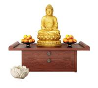 GEZHUCAO Autel Bouddhiste Table avec Étagère Coulissante Et Brûleur D'encens, Meuble D'autel en Bois Fait Main avec Espace Rangement pour Prière,culte,offrandes Et Décoration(40CM/15.75IN)