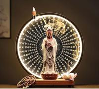 GEZHUCAO Ensemble D'autel avec Statue De Guanyin en Céramique avec Lumière LED Et Porte-encens Autel Personnel pour Temple Domestique pour Offrandes, Dévotion Et Décoration De Méditation(Black)