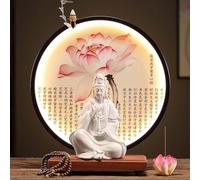 GEZHUCAO Ensemble D'autel Bouddhiste avec Halo LED, Support D'autel Complet en Céramique Support D'autel Fait Main pour Prière, Pujas Et Décoration d'un Temple Domestique(Black)