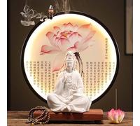 GEZHUCAO Ensemble D'autel Bouddhiste avec Halo LED, Support D'autel Complet en Céramique Support D'autel Fait Main pour Prière, Pujas Et Décoration d'un Temple Domestique(Chrome)