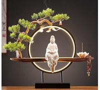 GEZHUCAO Ensemble Support Et Étagère pour Autel Bouddha + Statue Bouddha en Céramique Table D'autel Personnelle avec Bonsaï pour Prière,pujas,offrandes Et Hommages Sacrés(A)