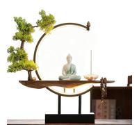GEZHUCAO Ensemble Table D'autel Bouddha avec LED Bouddhiste Et Arbre Artificiel Centre De Méditation Bouddhiste Complet Support D'autel en Bois Décoration D'intérieur pour Espace De Prière Sacré(A)
