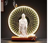 GEZHUCAO Statue De Bouddha De 22cm avec Lampe Table LED Circulaire, Support pour Autel De Bouddha pour Offrandes Et Dévotion À Domicile Porte Fleurs De Lotus Et Bracelets(D)