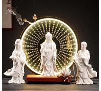 GEZHUCAO Statue De Bouddha De 22cm avec Lampe Table LED Circulaire, Support pour Autel De Bouddha pour Offrandes Et Dévotion À Domicile Porte Fleurs De Lotus Et Bracelets(H)
