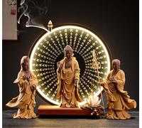 GEZHUCAO Statue De Bouddha De 22cm avec Lampe Table LED Circulaire, Support pour Autel De Bouddha pour Offrandes Et Dévotion À Domicile Porte Fleurs De Lotus Et Bracelets(G)