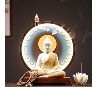 GEZHUCAO Statue De Bouddha en Céramique + Support pour Autel Bouddha avec Lampe LED Circulaire Table D'autel Bouddha pour Prière Et Pujas,offrandes Au Temple(Yellow,20CM/7.87INCH)
