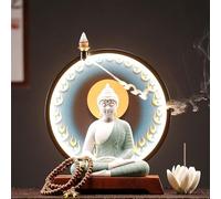 GEZHUCAO Statue De Bouddha en Céramique + Support pour Autel Bouddha avec Lampe LED Circulaire Table D'autel Bouddha pour Prière Et Pujas,offrandes Au Temple(Green,20CM/7.87INCH)