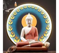 GEZHUCAO Statue De Bouddha en Céramique + Support pour Autel Bouddha avec Lampe LED Circulaire Table D'autel Bouddha pour Prière Et Pujas,offrandes Au Temple(Yellow,40CM/15.7INCH)