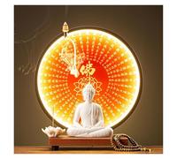 GEZHUCAO Table D'autel Bouddhiste avec Statue Et Halo LED Support D'autel Double Usage pour Prière,puja,méditation Et Décoration d'un Temple Domestique(N)