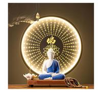 GEZHUCAO Table D'autel Bouddhiste avec Statue Et Halo LED Support D'autel Double Usage pour Prière,puja,méditation Et Décoration d'un Temple Domestique(J)