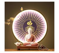 GEZHUCAO Table D'autel Bouddhiste avec Statue Et Halo LED Support D'autel Double Usage pour Prière,puja,méditation Et Décoration d'un Temple Domestique(G)