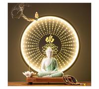 GEZHUCAO Table D'autel Bouddhiste avec Statue Et Halo LED Support D'autel Double Usage pour Prière,puja,méditation Et Décoration d'un Temple Domestique(Z)