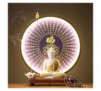 GEZHUCAO Table D'autel Bouddhiste avec Statue Et Halo LED Support D'autel Double Usage pour Prière,puja,méditation Et Décoration d'un Temple Domestique(F)