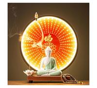 GEZHUCAO Table D'autel Bouddhiste avec Statue Et Halo LED Support D'autel Double Usage pour Prière,puja,méditation Et Décoration d'un Temple Domestique(W)