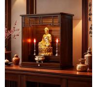 GEZHUCAO Table D'autel Bouddhiste en Bambou Nanzhu Étagère Sanctuaire À Deux Niveaux Fabriquée À La Main Sculptée avec Soin pour Exposer Une Statue Bouddha, Brûler L'encens, Méditer(61CM/24IN)