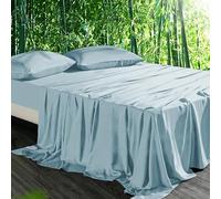 Gezu Bambou Drap Housse 200x200 Bleu Bonnet 30cm Drap de lit Lyocell Soie Drap Housse 200x200 Lisse Respirant pour Matelas Épais Haut Tissu Anti-Acarien Hypoallergénique de Durable Lavable en Machine