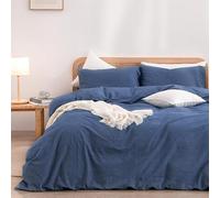 Gezu Coton Sets de Housse de Couette 220 x 240 cm Bleu Marine Parure de Lit Coton 220x240 Haut Gamme Plissé Adulte 2 Personnes Moderne Doux Linge de Lit avec 2 Taies d'oreiller avec Fermeture Éclair