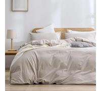 Gezu Coton Sets de Housse de Couette 220x240cm Beige Lin Couleur Parure de Lit Haut Gamme Plissé Coton Adulte 2 Personnes Moderne Doux Linge de Lit avec 2Taies d'oreiller 65x65 Fermeture Éclair