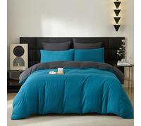 Gezu Coton Sets de Housse de Couette 220x240cm Bleu Canard Parure de Lit Haut Gamme Plissé Coton Adulte 2 Personnes Moderne Doux Respirant Linge de Lit avec 2 Taies d'oreiller 65x65cm Fermeture Éclair